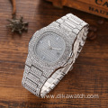 Stylish Men's Fashion Jewelry Watch Set 3 PCS Quartz Watches with Rhinestone Bracelet Necklace Punk Silver Wristwatch Set + Box